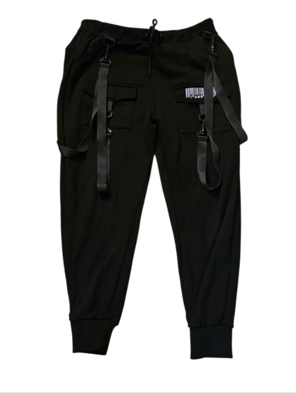 Dolls Kills Club EXX Barcode Print Cargo Joggers Sz XL BLACK Strappy